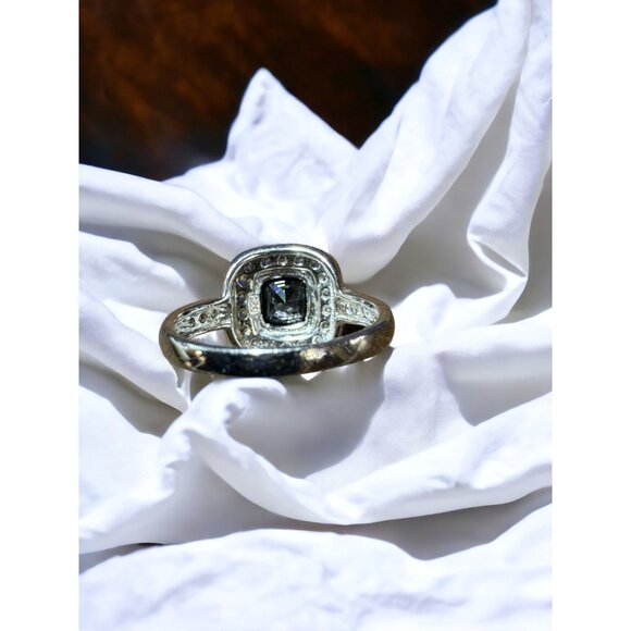 Classic Ring Square Cut Black Obsidian Colored CZ Sterling Silver Size 7 - Picture 15 of 16